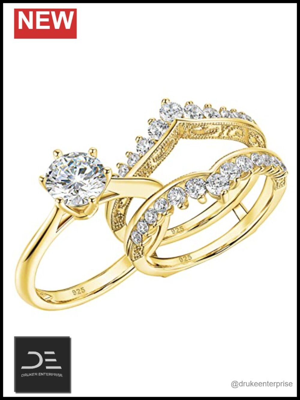 Sterling Silver Vintage CZ Wedding Ring Set Enhancer 7x7mm Bridal Rings